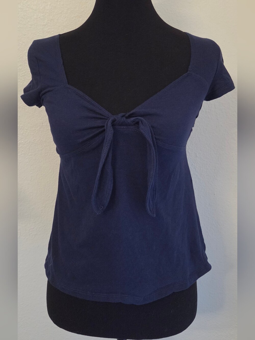 Pink Republic Navy Short-Sleeve Tie-Front Babydoll Top